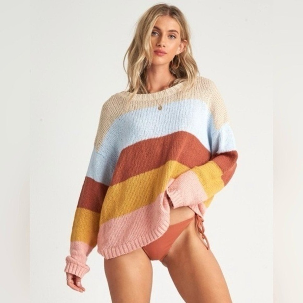 Billabong‎ Striped Sweater Oversized Knit Pullover Colorful Cozy Size M